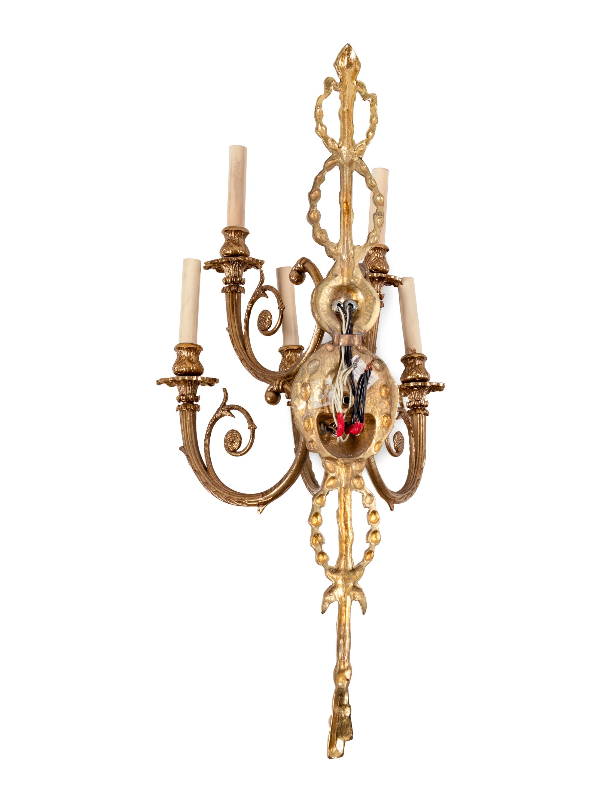 A Set of Eleven Louis XVI Style Gilt Bronze Five-Light Sconces