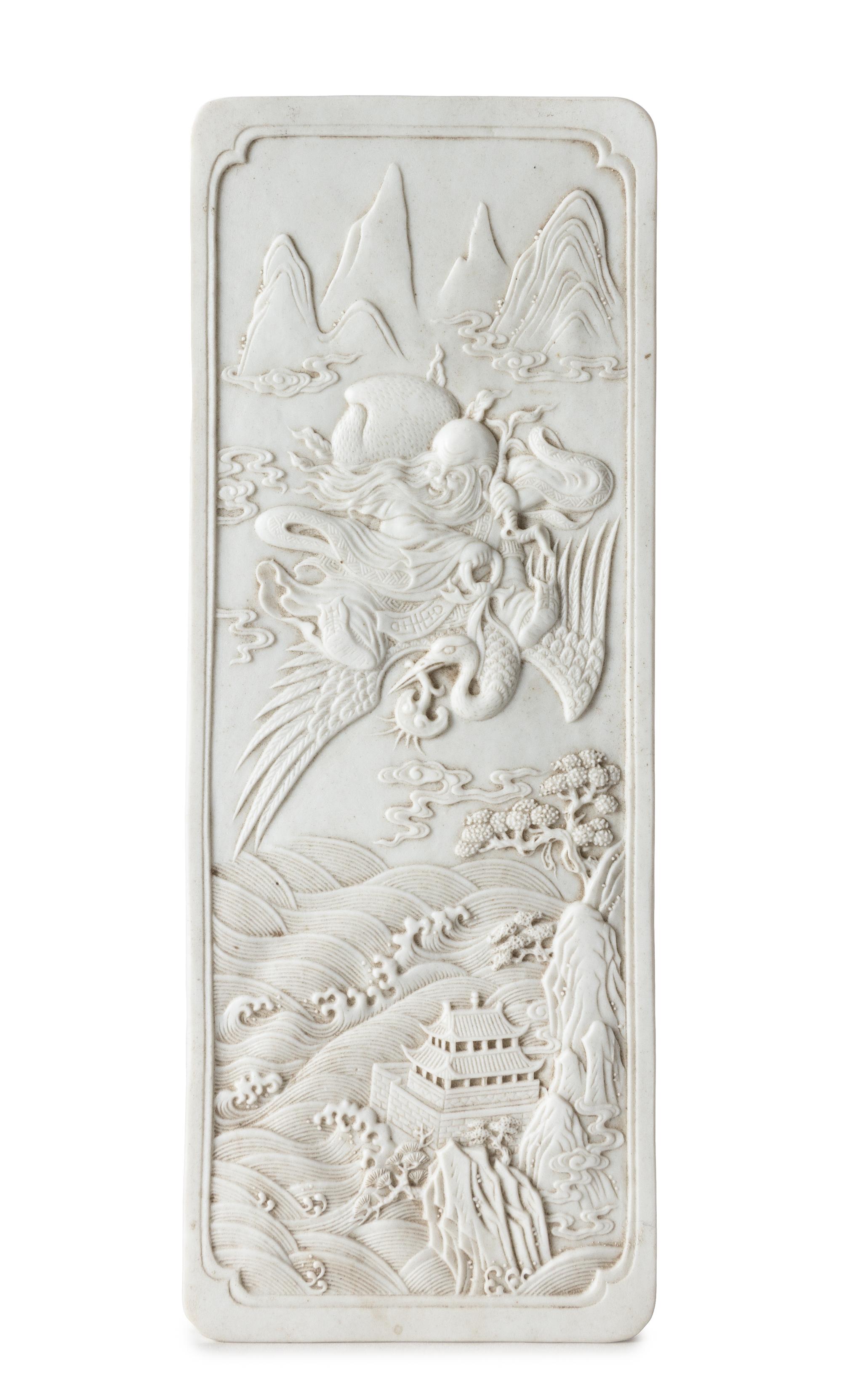 A White Biscuit Porcelain Plaque Length 8 x width 3 inches.