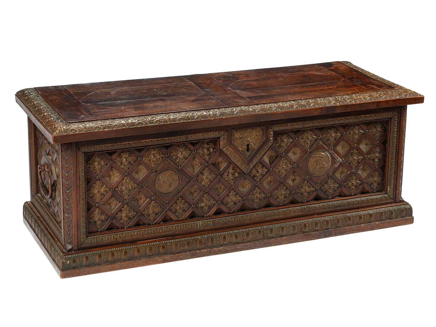 A Continental Parcel Gilt and Brass Inlaid Cassone