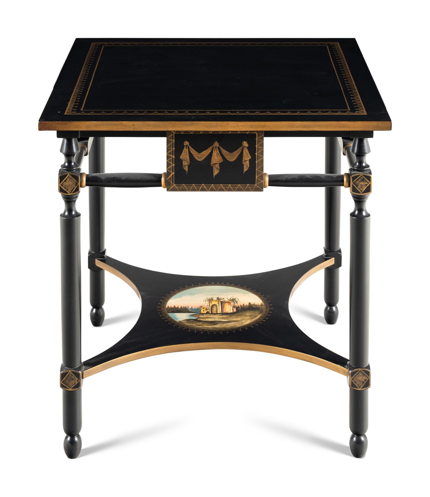 A Contemporary Italian Ebonized and Parcel-Gilt Occasional Table