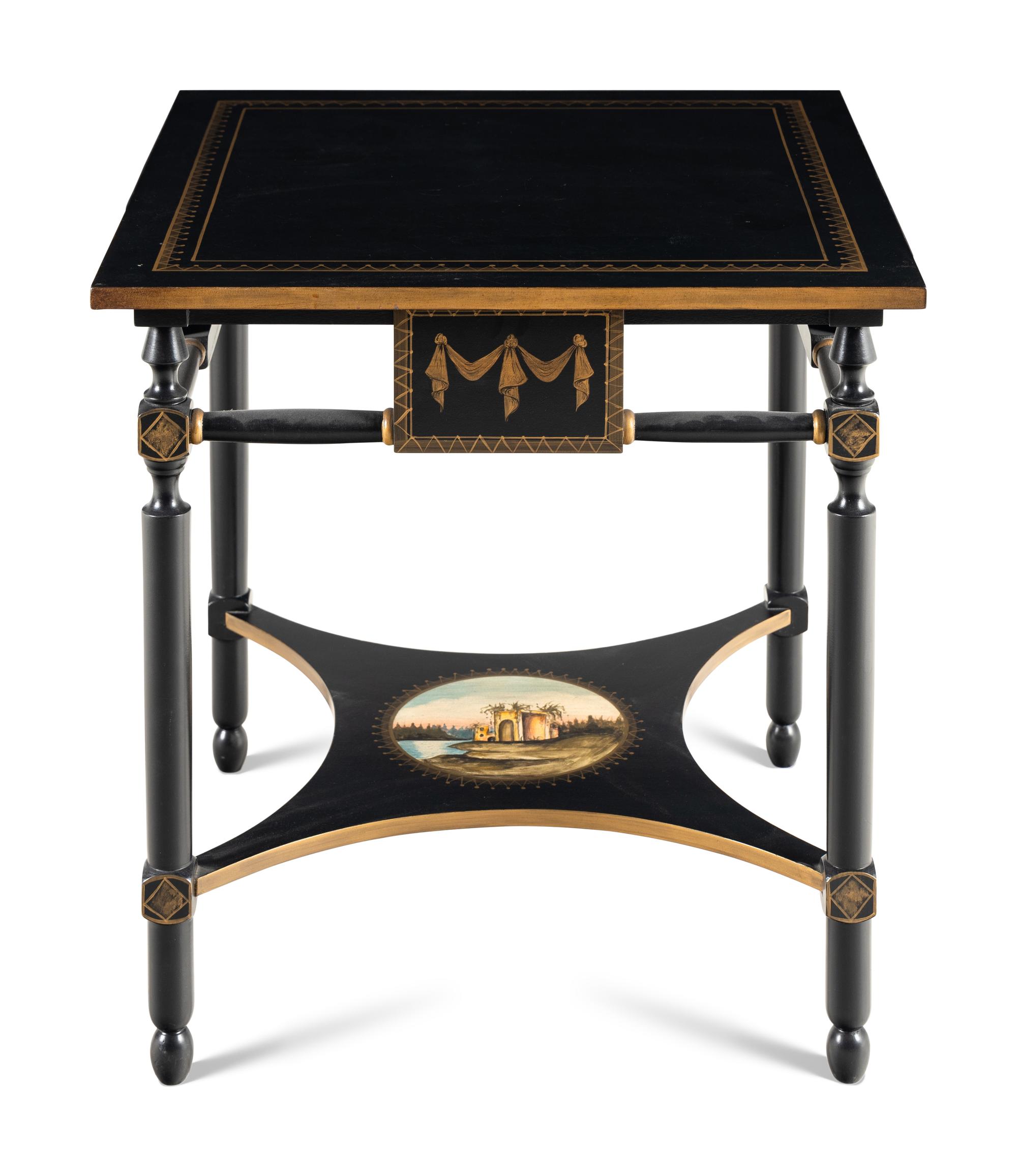 A Contemporary Italian Ebonized and Parcel-Gilt Occasional Table