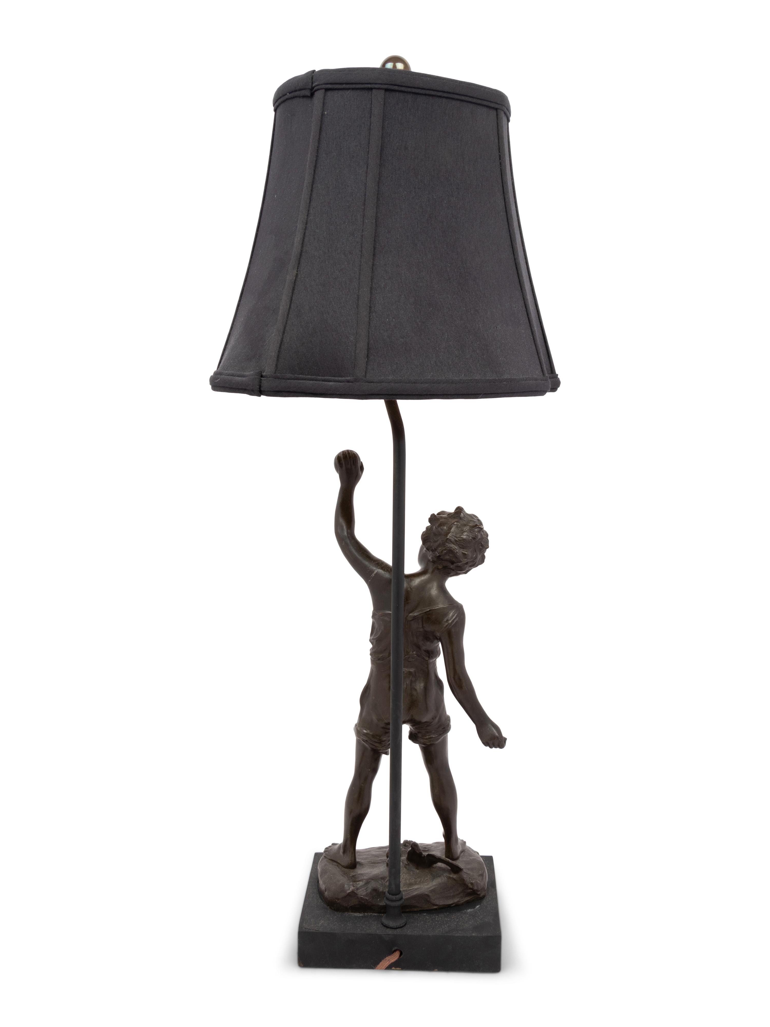 A Continental Bronze Figure Mounted as a Lamp