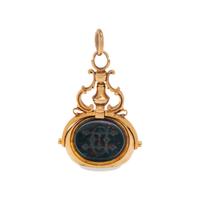 ANTIQUE, YELLOW GOLD AND HARDSTONE FOB