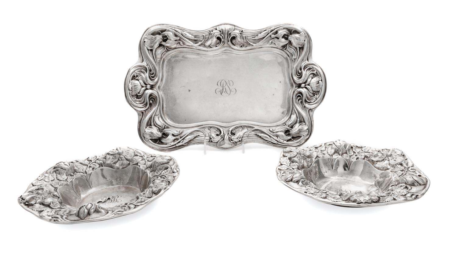 A Group of Three American Art Nouveau Silver Table Articles