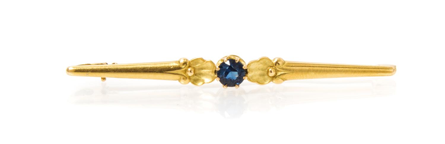 An 18 Karat Yellow Gold and Sapphire Bar Brooch, Georg Jensen, 3.20 dwts.