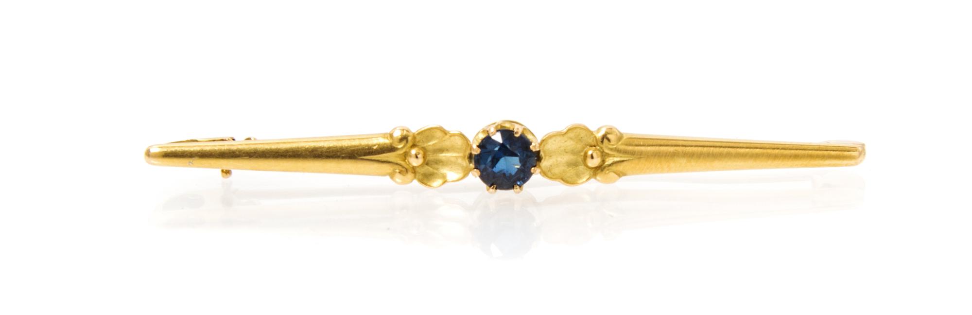 An 18 Karat Yellow Gold and Sapphire Bar Brooch, Georg Jensen, 3.20 dwts.