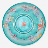 A Chinese turquoise ground "Boys" bowl 五彩松石绿地“童子”碗