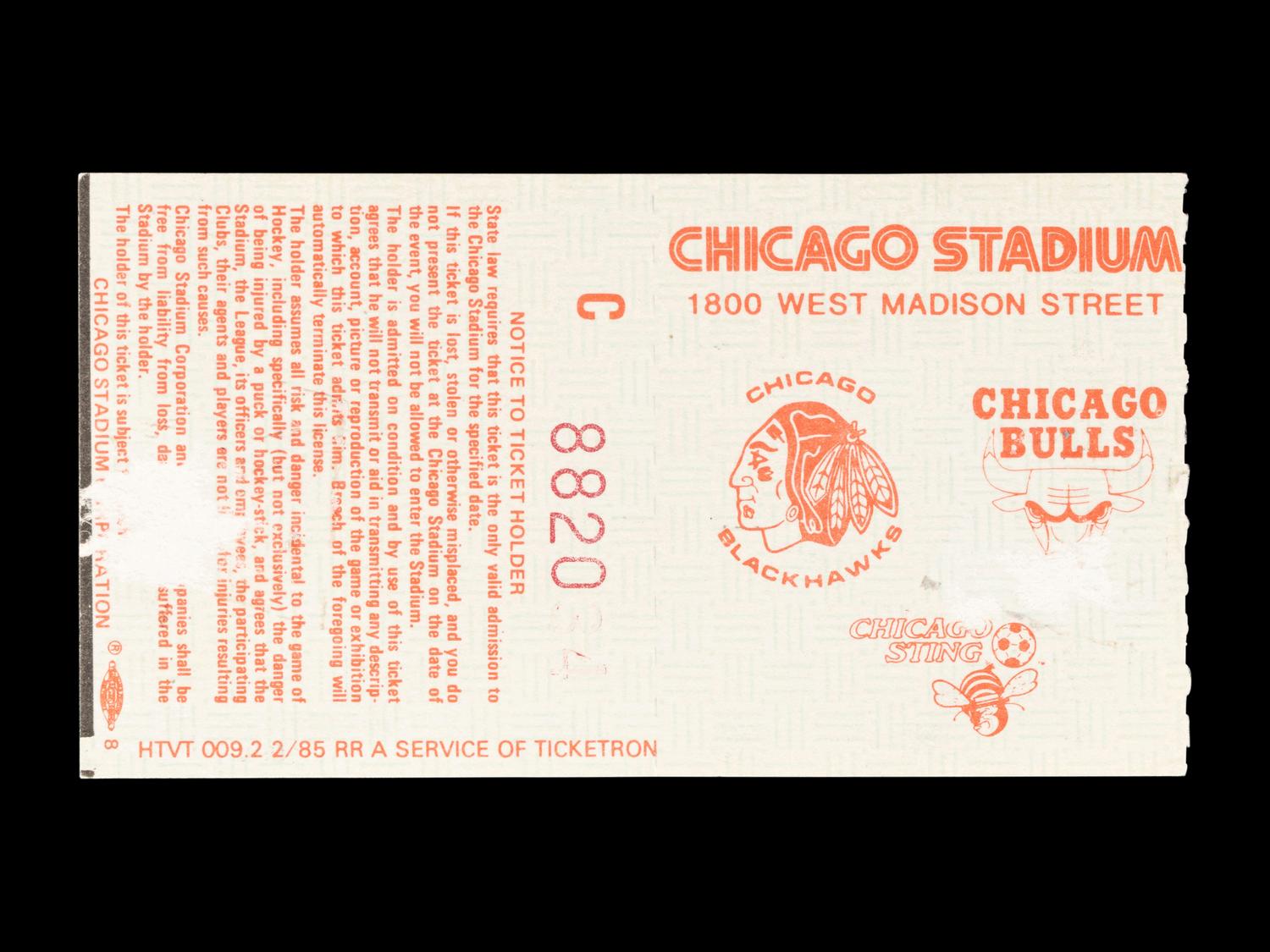 An April 22, 1986 Chicago Bulls vs. Boston Celtics NBA Playoffs Ticket (Eastern Conference First Round, Game 3)