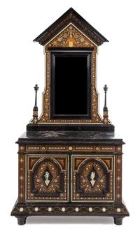 A North Italian Bone Inlaid and Parcel Ebonized Chest of Drawers Height 88 x width 41 1/2 x depth 21 1/4 inches. — 19TH CENTURY