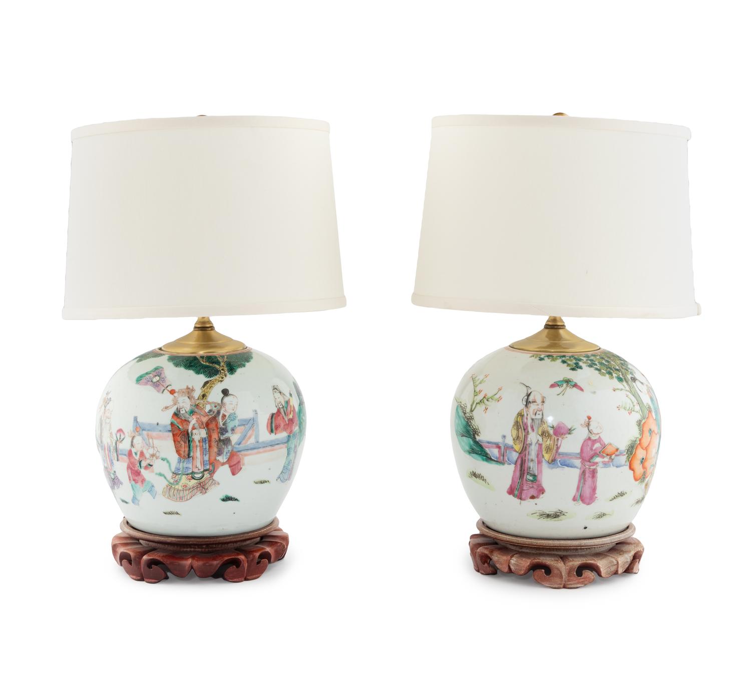 A Pair of Chinese Porcelain Jars Mounted as Lamps