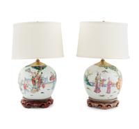 A Pair of Chinese Porcelain Jars Mounted as Lamps