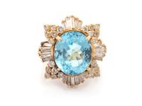 A 14 Karat Yellow Gold, Topaz and Diamond Ballerina Ring,