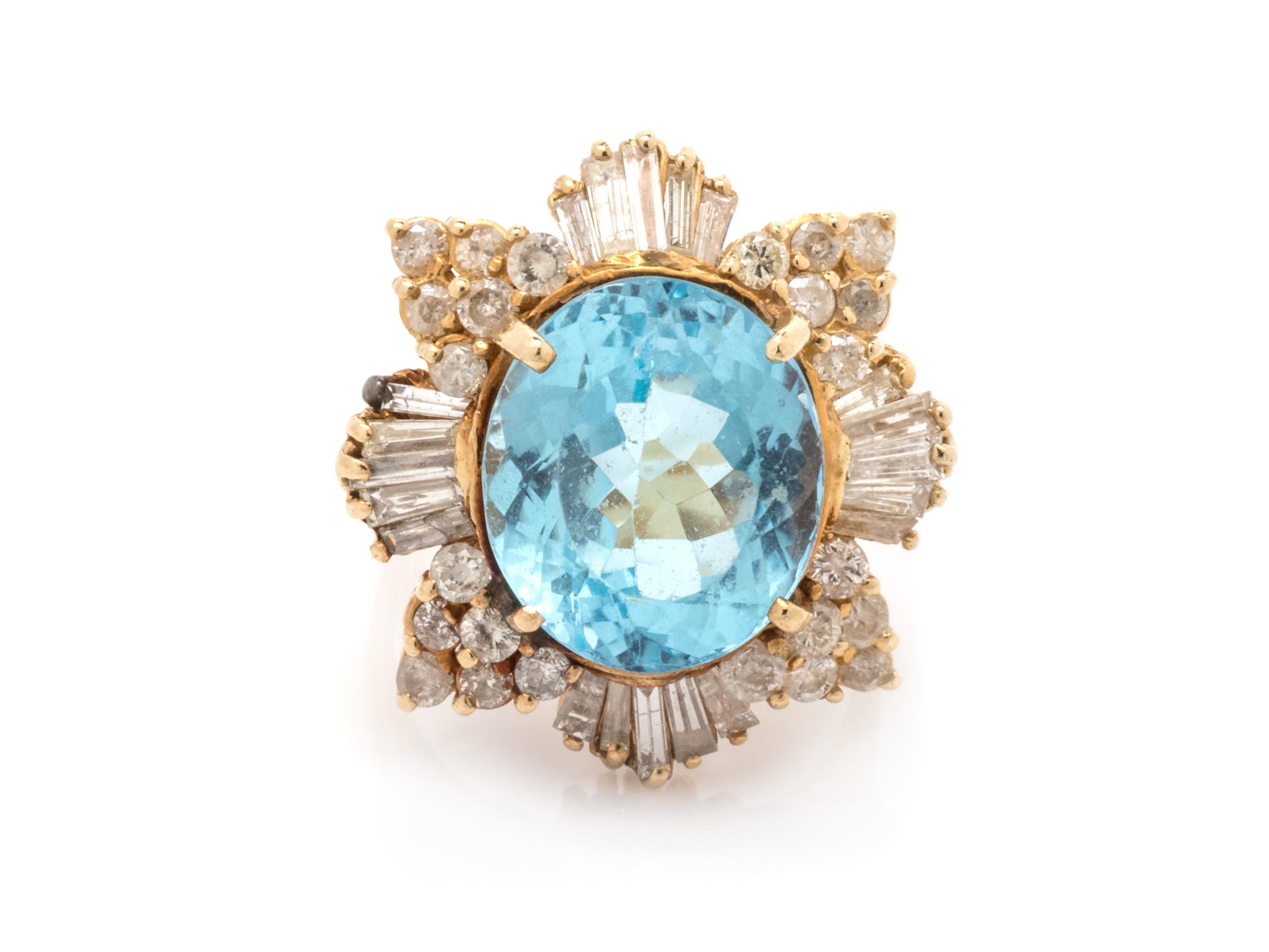 A 14 Karat Yellow Gold, Topaz and Diamond Ballerina Ring,