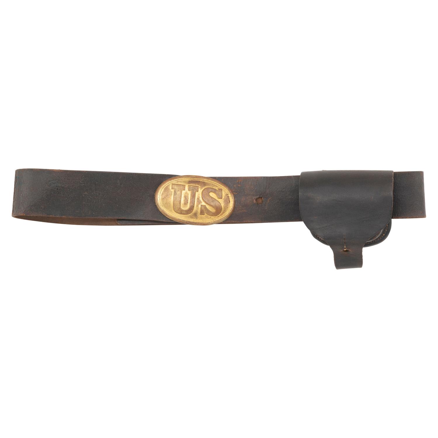 US Civil War Waist Belt with Oval US "Arrow Hook" Plate & Cap Pouch