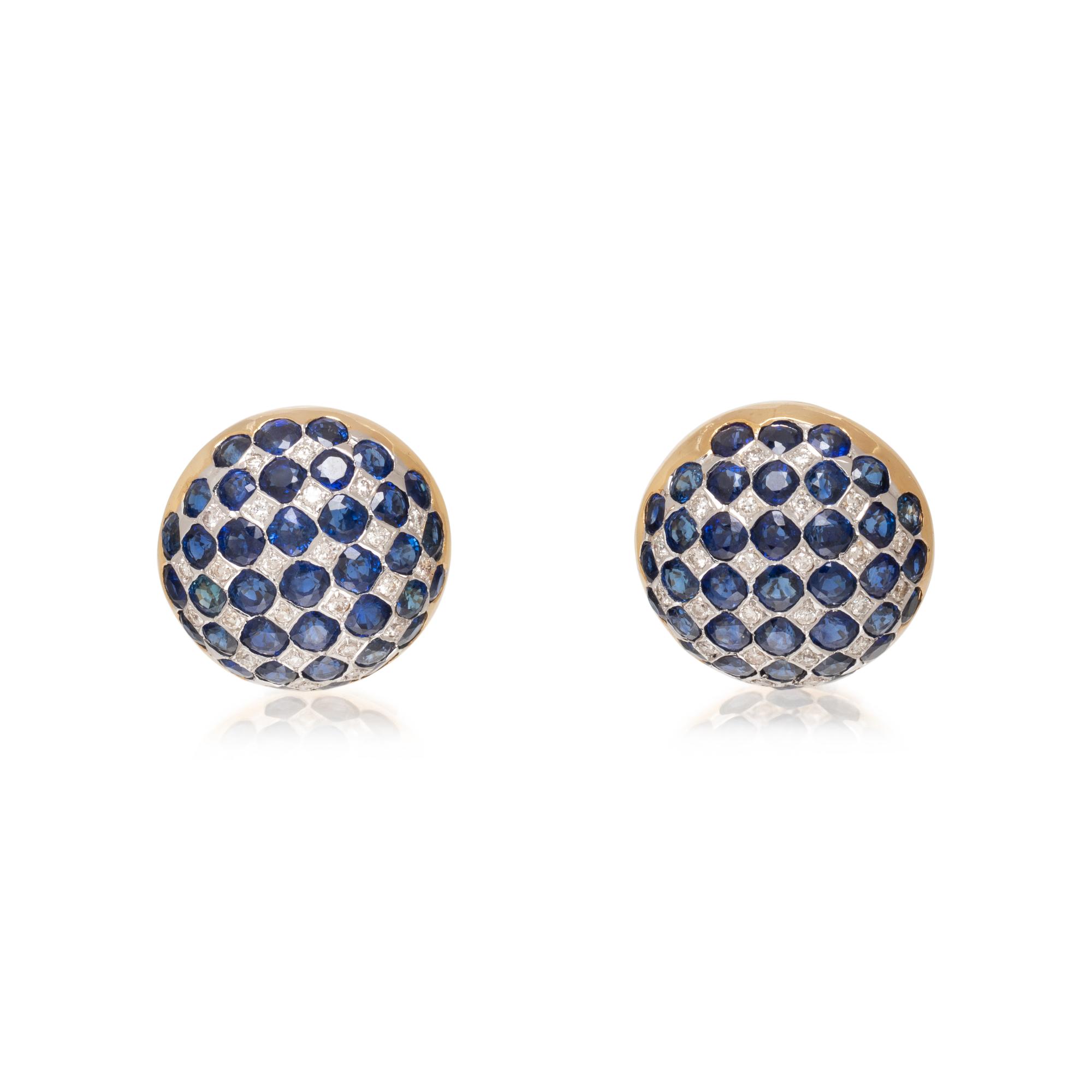 BICOLOR GOLD, SAPPHIRE AND DIAMOND EARCLIPS
