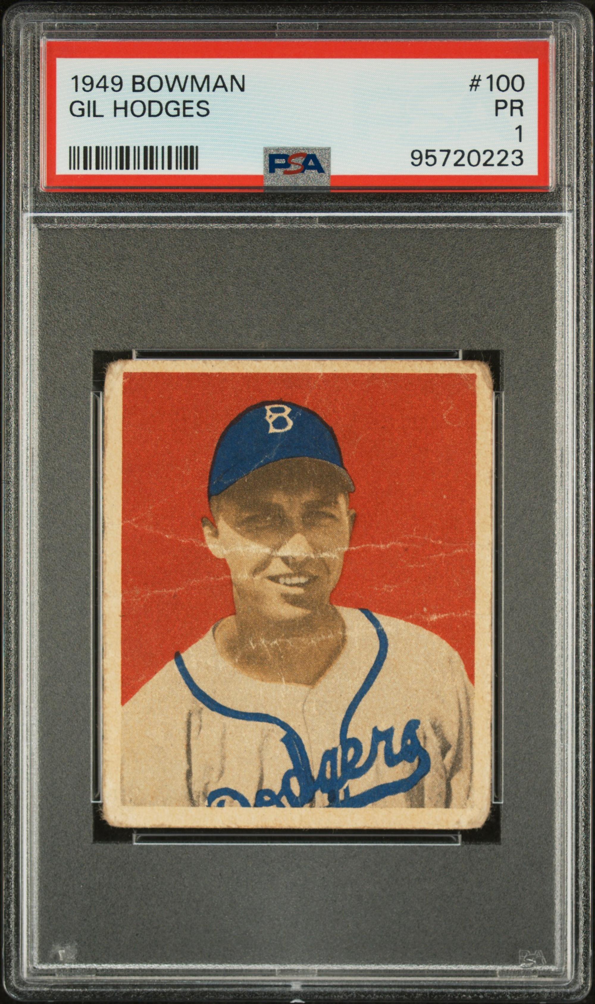 A 1949 Bowman Gil Hodges Rookie Baseball Card No. 100 (PSA 1)