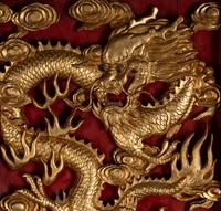 A Pair of Chinese Gilt and Red Lacquered Wood Wall Panels