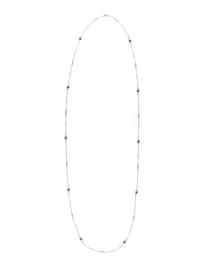 PLATINUM, DIAMOND, SEED PEARL AND SYNTHETIC RUBY LONGCHAIN NECKLACE