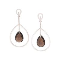 WHITE GOLD, SMOKY QUARTZ AND DIAMOND EARRINGS