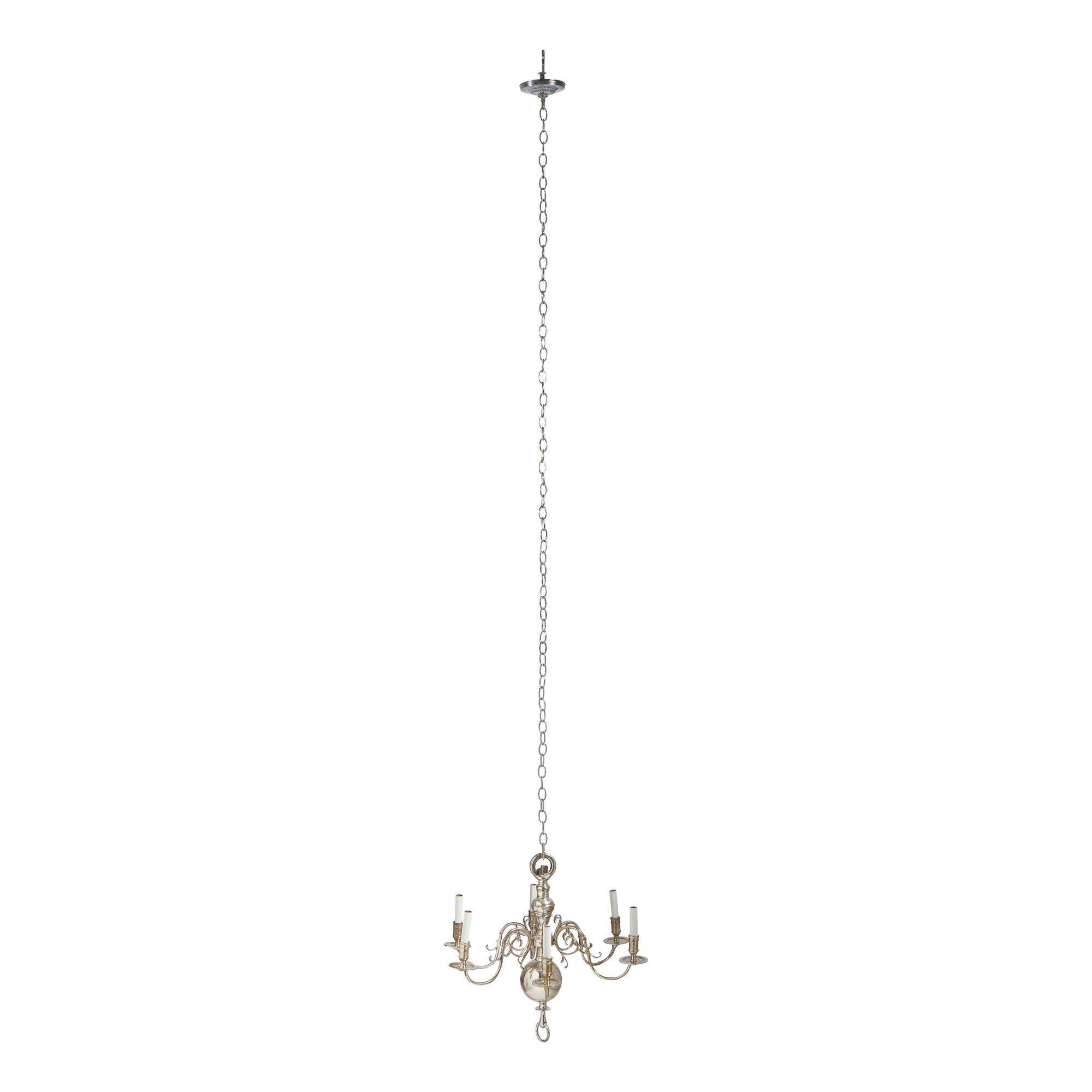 A Dutch Silver-Plated Six-Light Chandelier