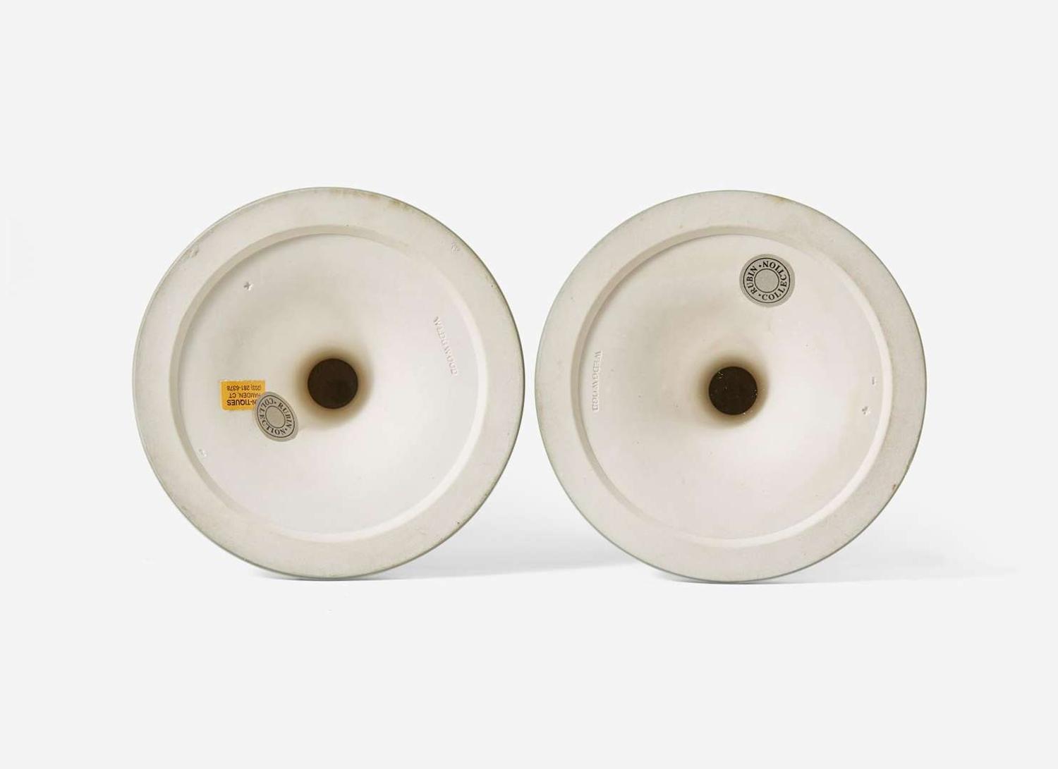 A Pair of Wedgwood Green Dip Jasperware Candlesticks, UK, late 19th century