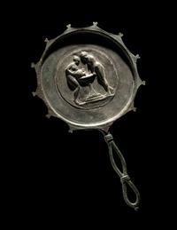 A Roman Bronze and Silver Mirror with Two Women
