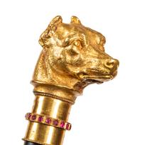 A Continental High-Karat Gold and Ruby-Inset Zoomorphic Walking Stick