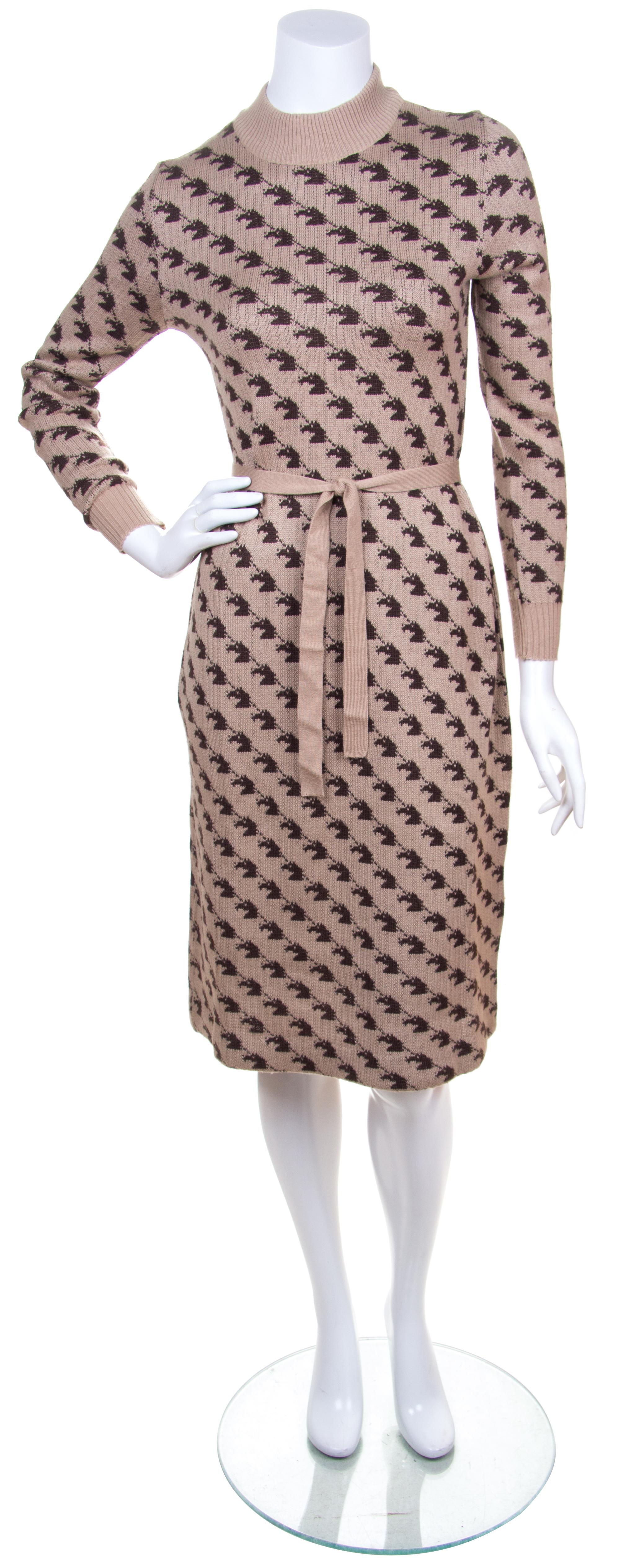 An Hermes Camel Cashmere Blend Sweater Dress, Size 38.