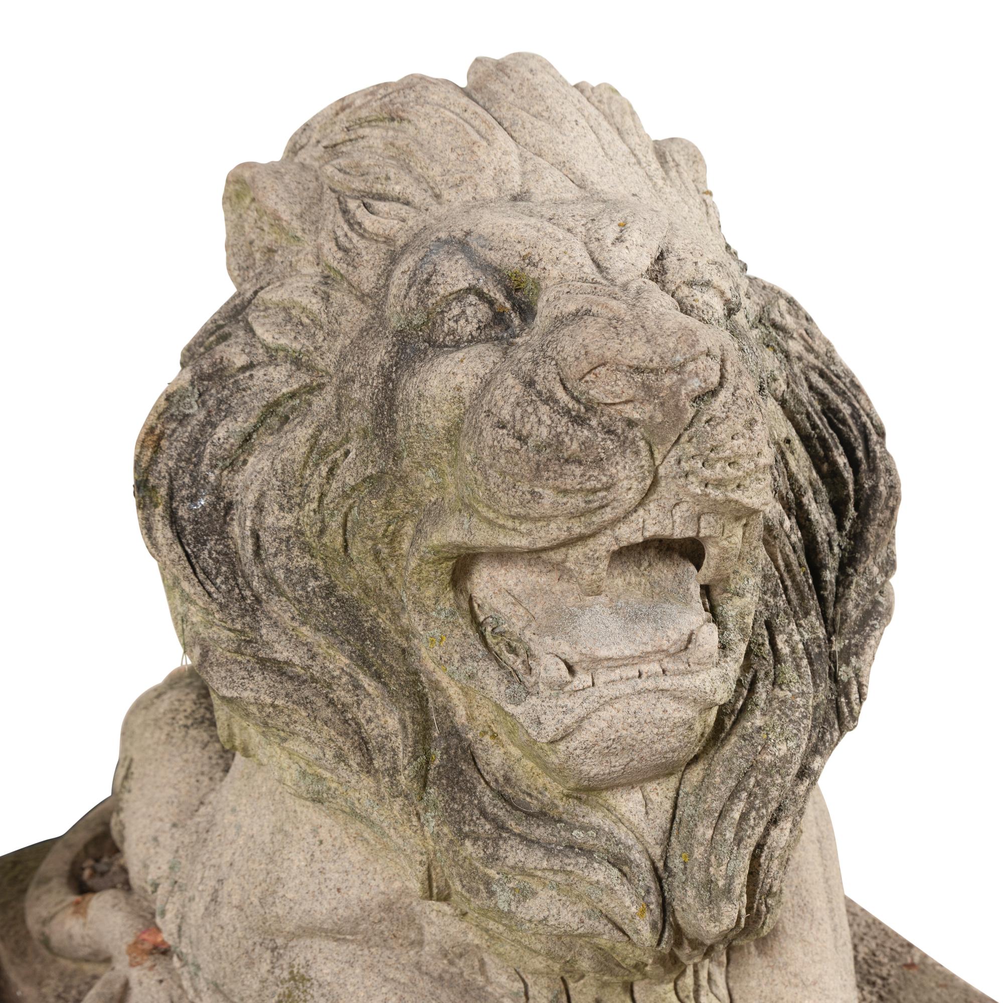 A Pair of Carved Granite Lions