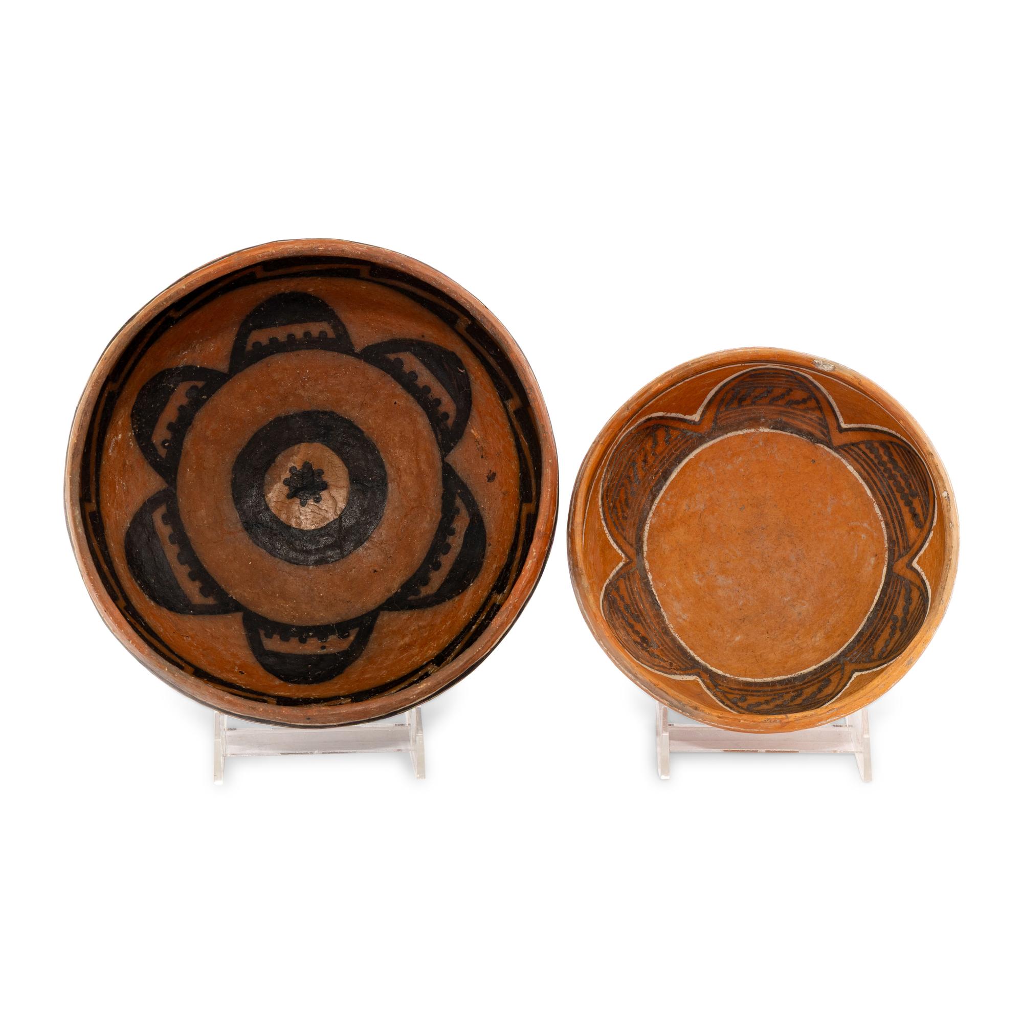 Ancestral Pueblo, Four Mile Polychrome Pottery Bowls, with Floral Designs