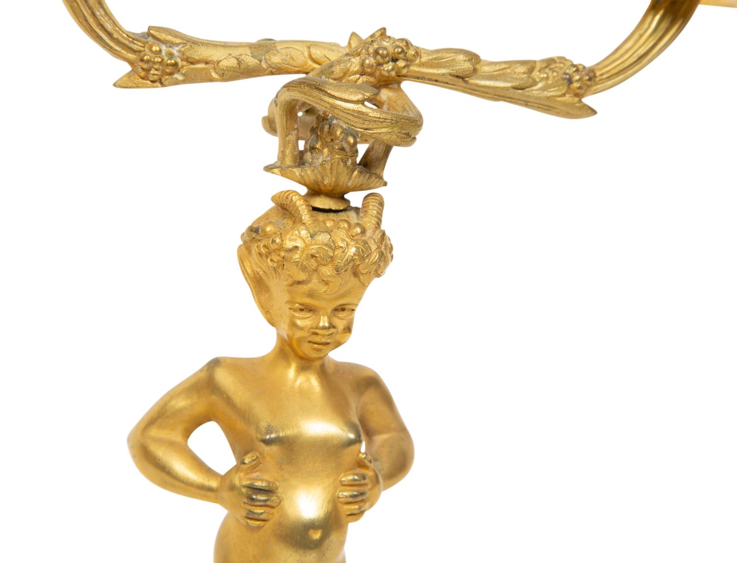 A Pair of French Gilt Bronze and Marble Figural Two-Light Candelabra