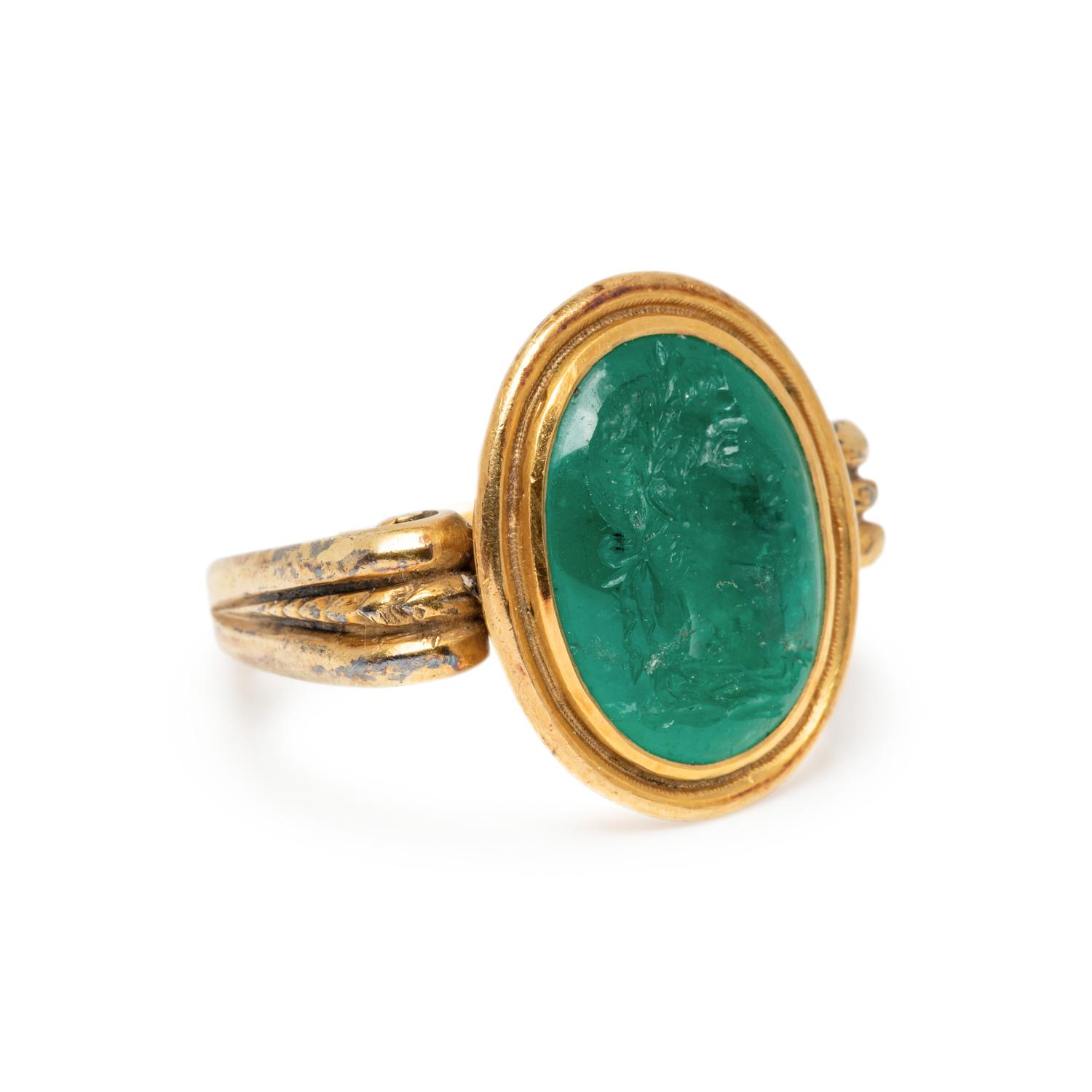 ATTILIO CODOGNATO, CARVED EMERALD INTAGLIO RING