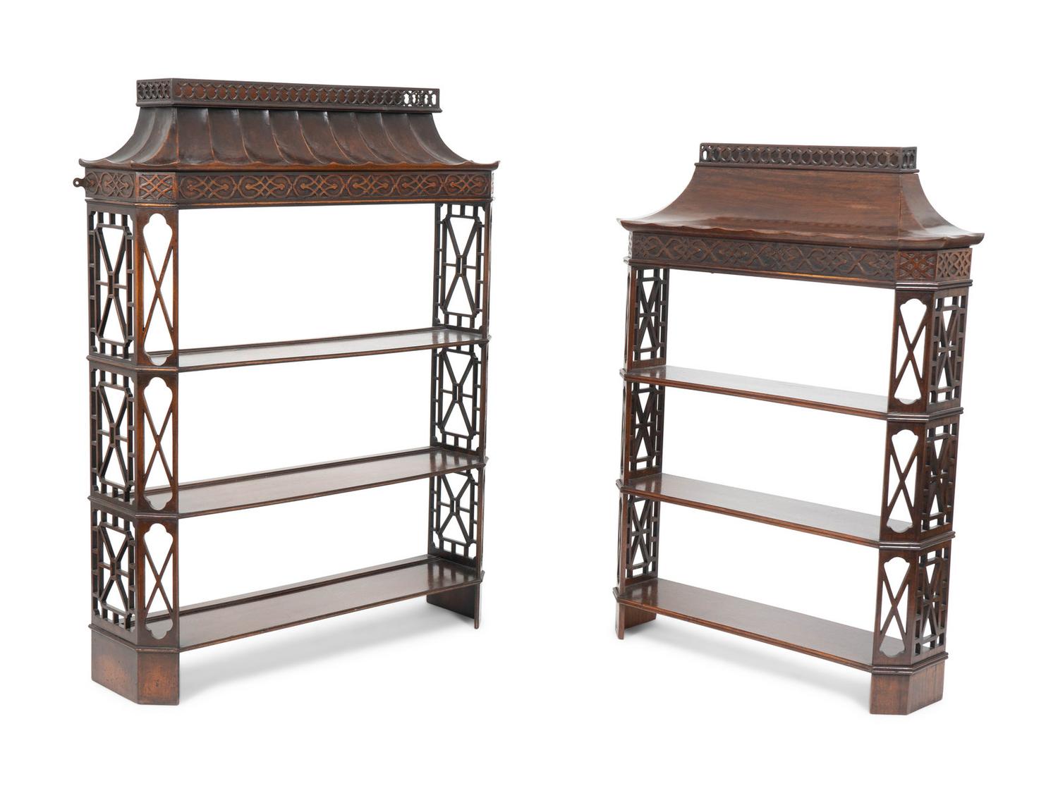 Two Chinese Chippendale Style Mahogany Hanging Shelves — 20TH CENTURY