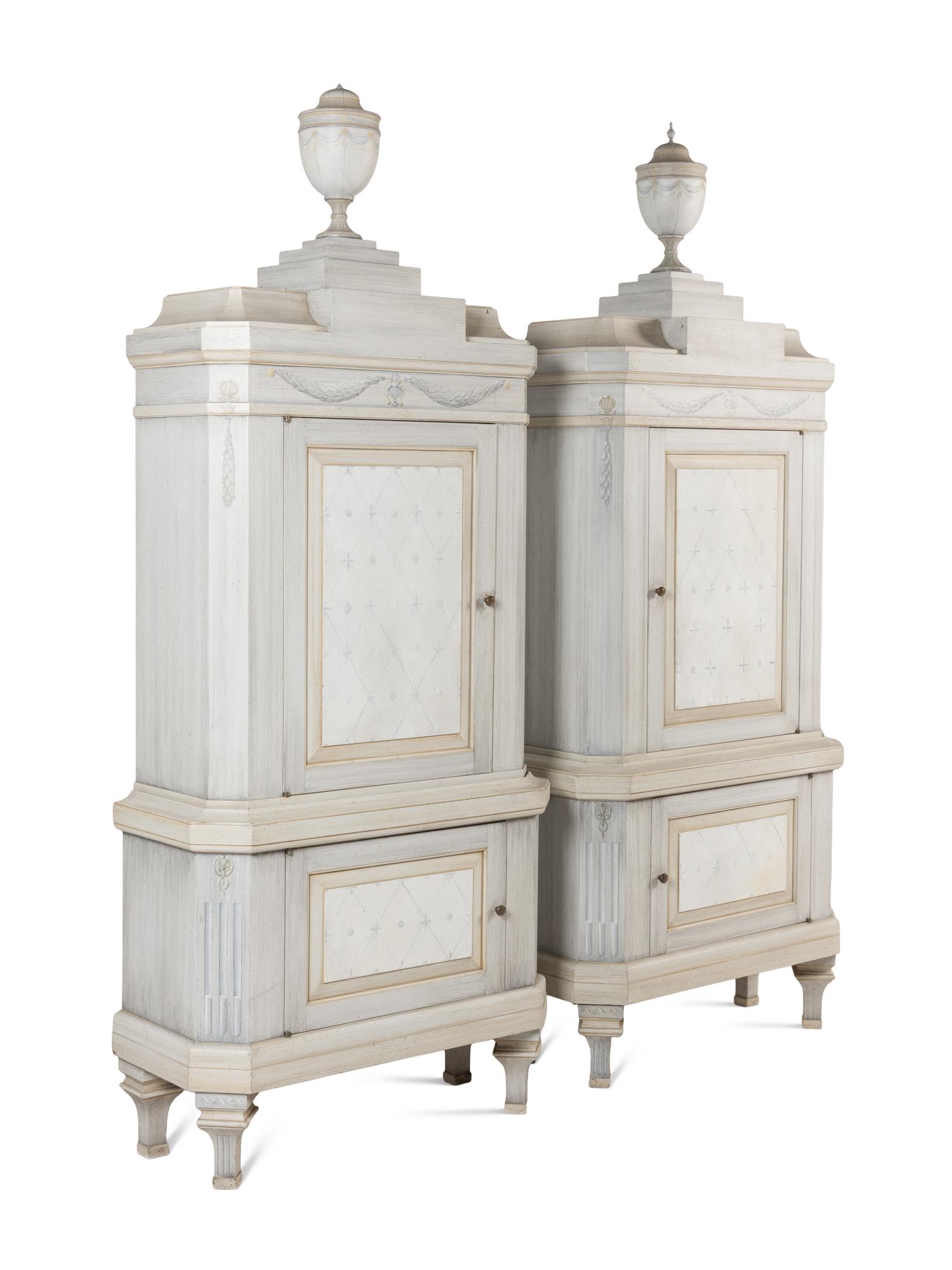 A Pair of Swedish Neoclassical Style Painted Cabinets