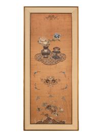 Two Chinese 'Bogu' Silk Panels
