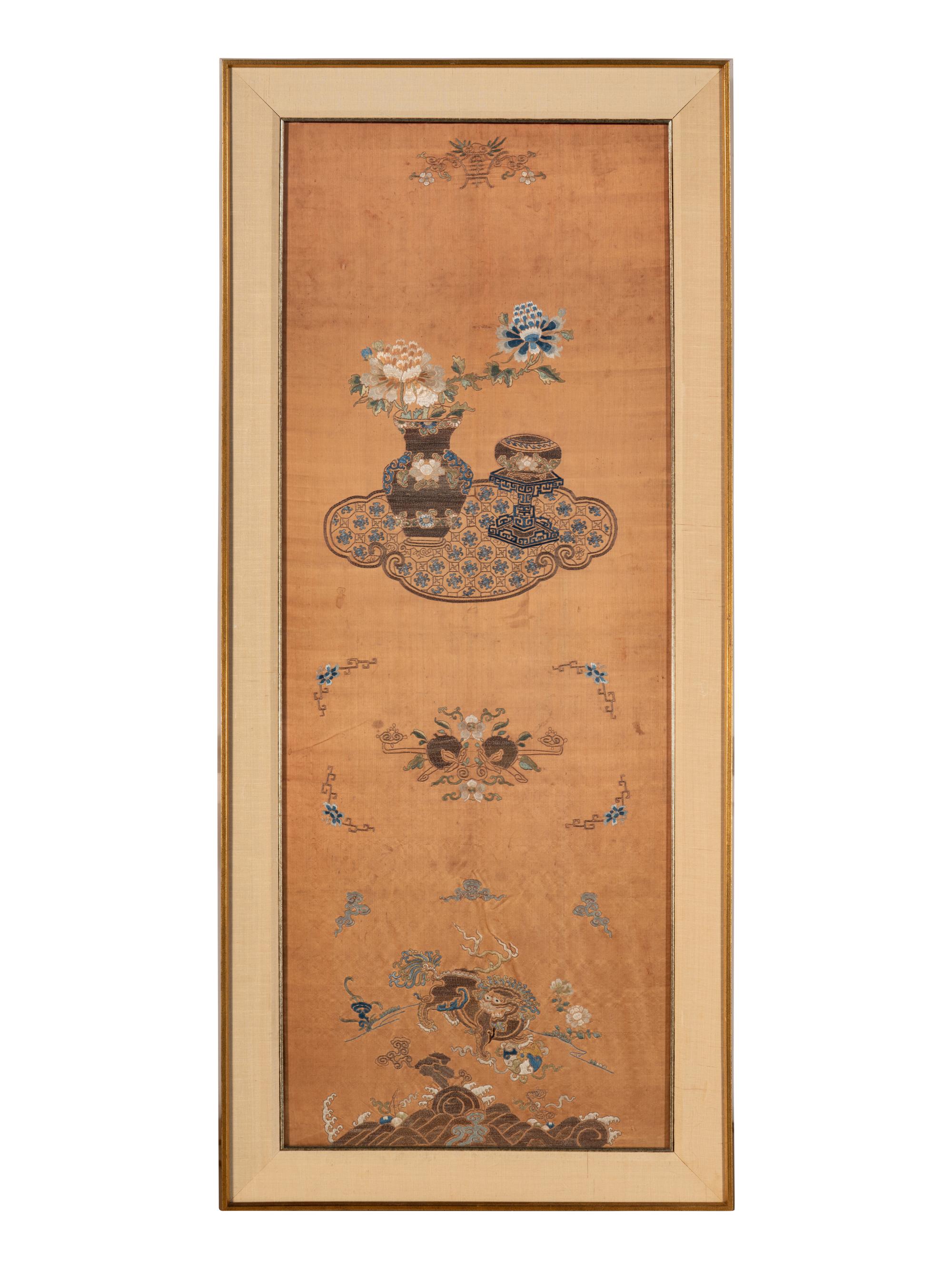 Two Chinese 'Bogu' Silk Panels