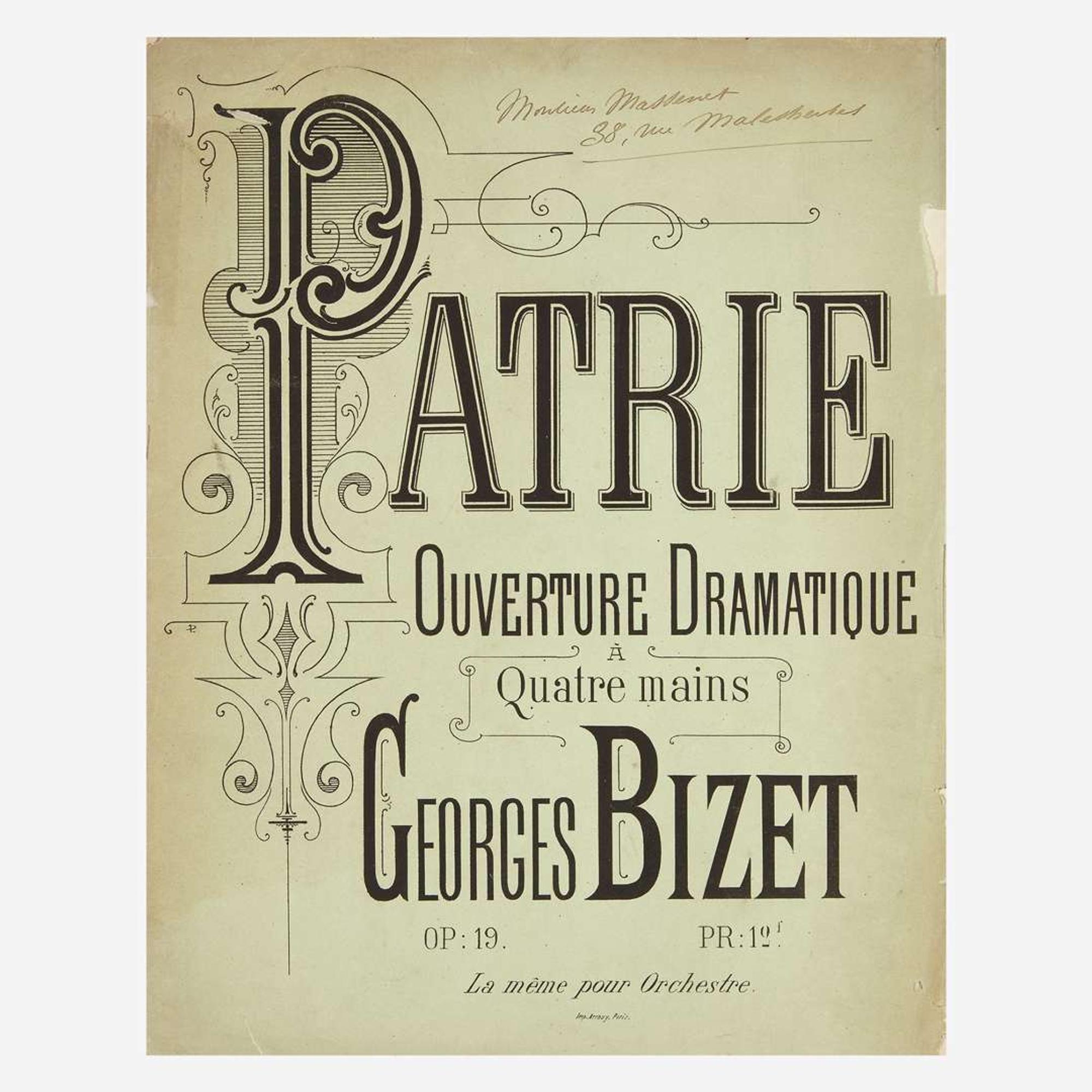 [Autographs & Manuscripts] Bizet, Georges Patrie ouverture dramatique transcrite pour piano a quatre mains