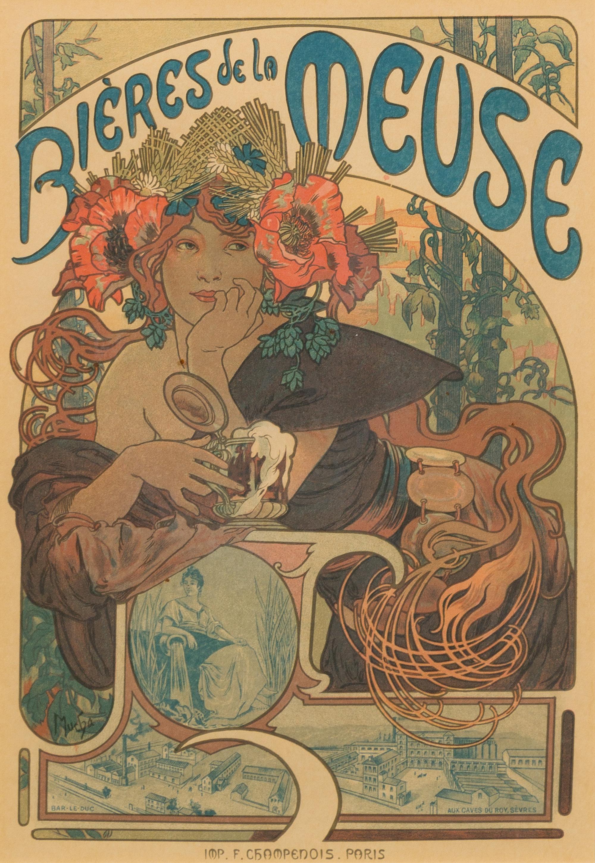 After Alphonse Mucha, (Czech, 1860-1939), Bieres de la Meuse (pl. 182 from Les Maitres de l'Affiche,) c. 1898