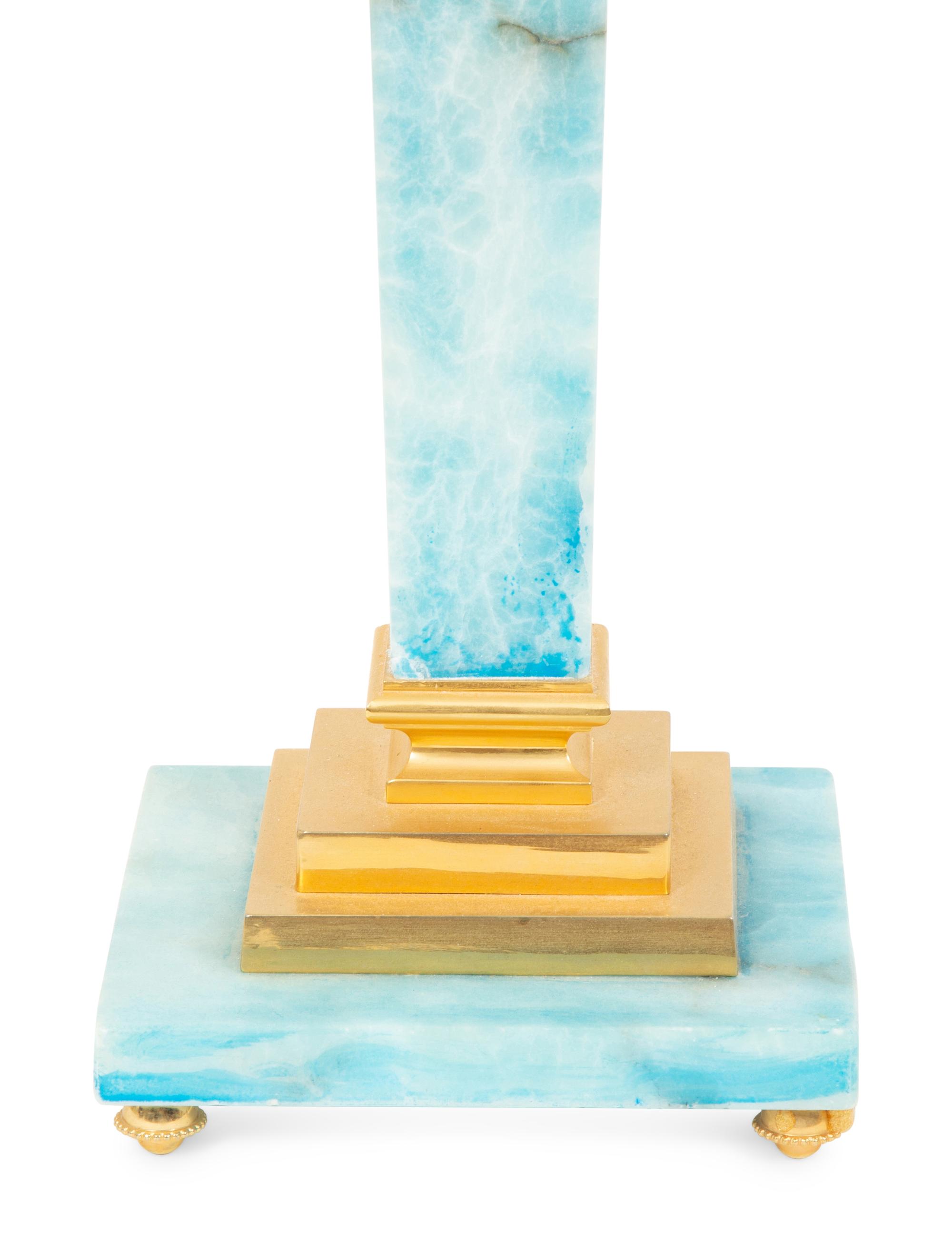 A Gilt Metal Mounted Blue-Stained Stone Table Lamp