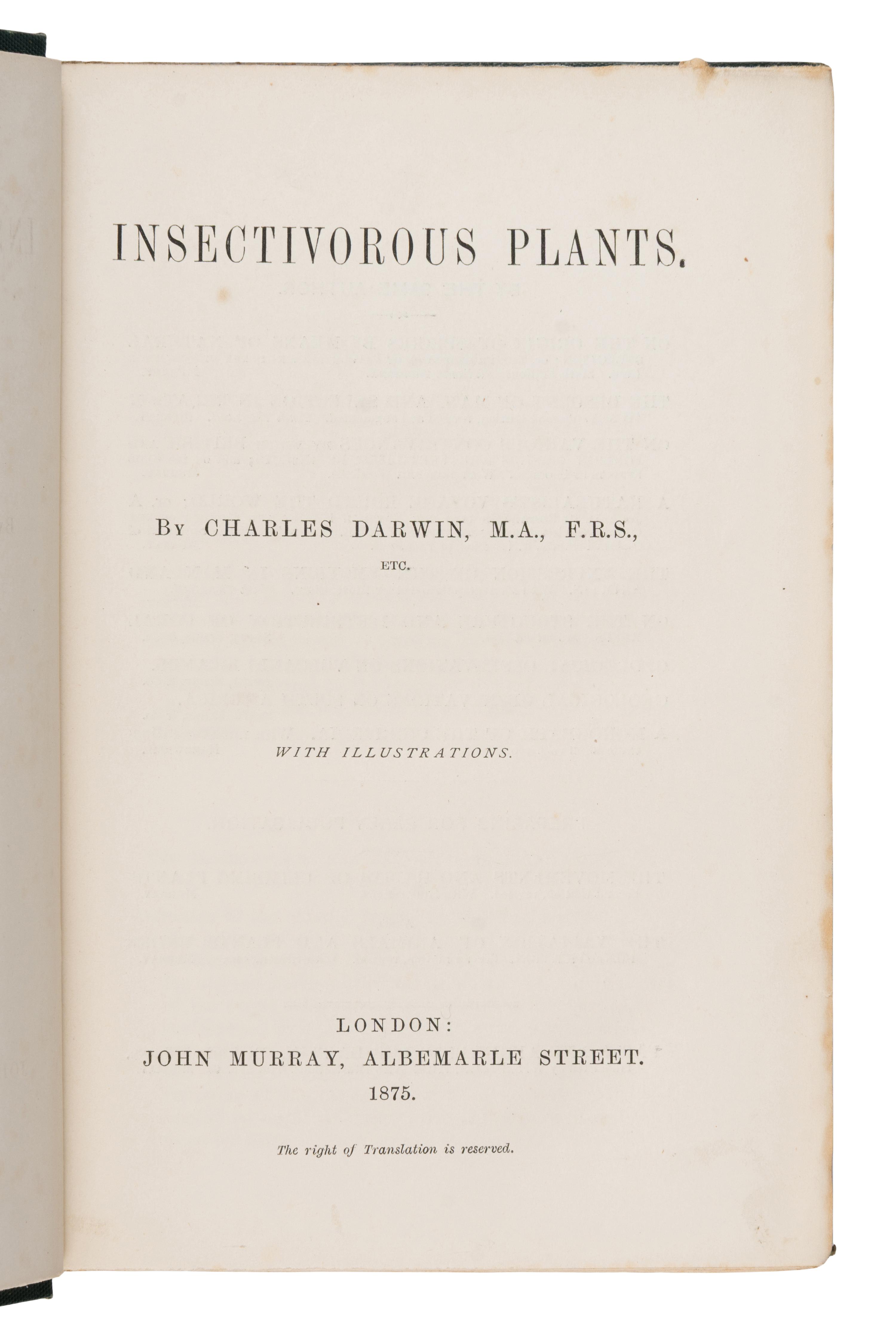 Darwin, Charles (1809-1882). Insectivorous Plants . London: John Murray, 1875.
