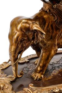 A Large French Bronze and Boulle Marquetry Elephant-Motif Clock