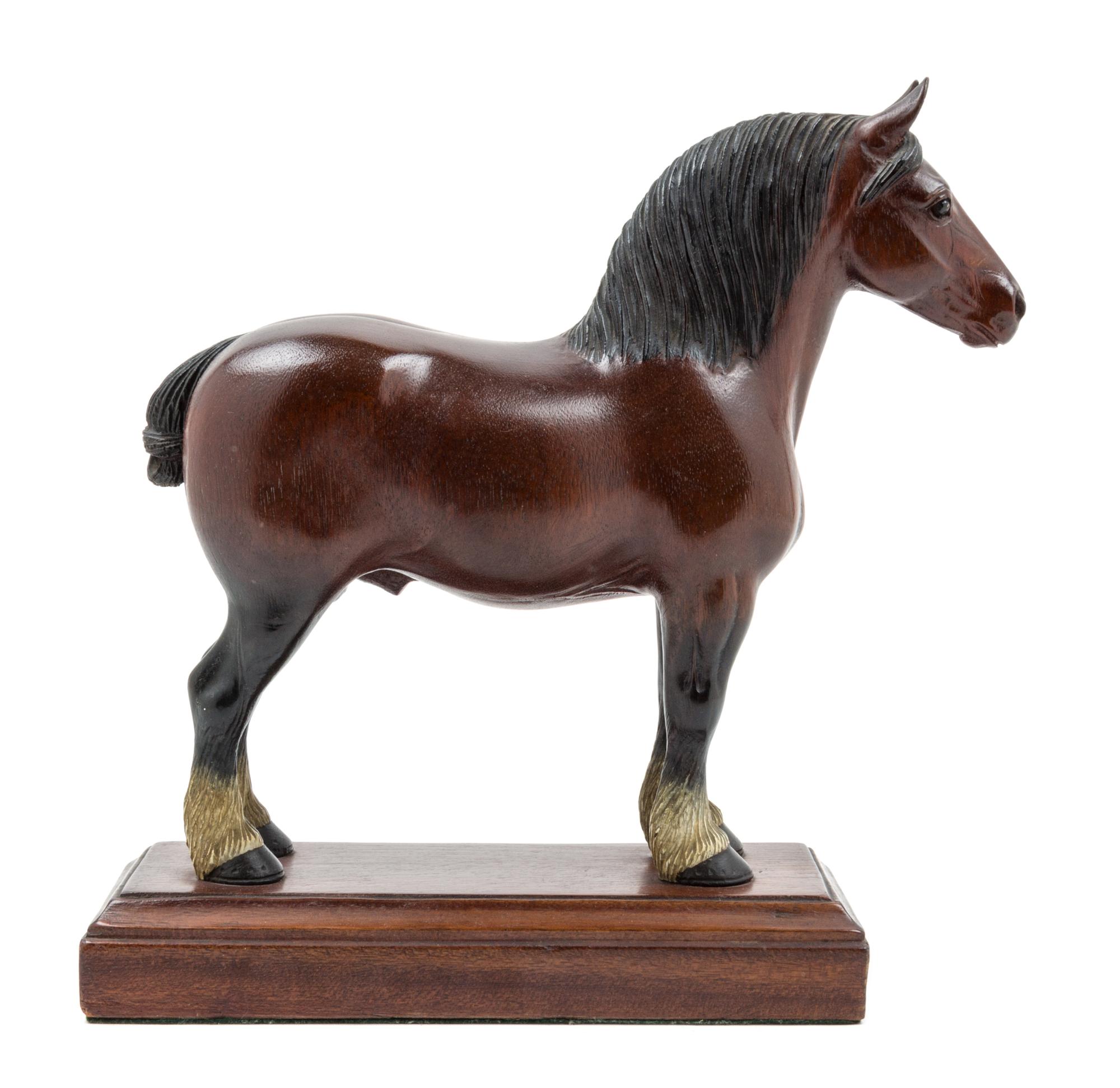 A Carved and Painted Wood Figure of a Clydesdale Horse Height 11 inches. — PETER GIBA, 20TH CENTURY