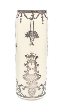 A Lenox Belleek Silver Overlay Porcelain Vase Height 11 3/8 inches.
