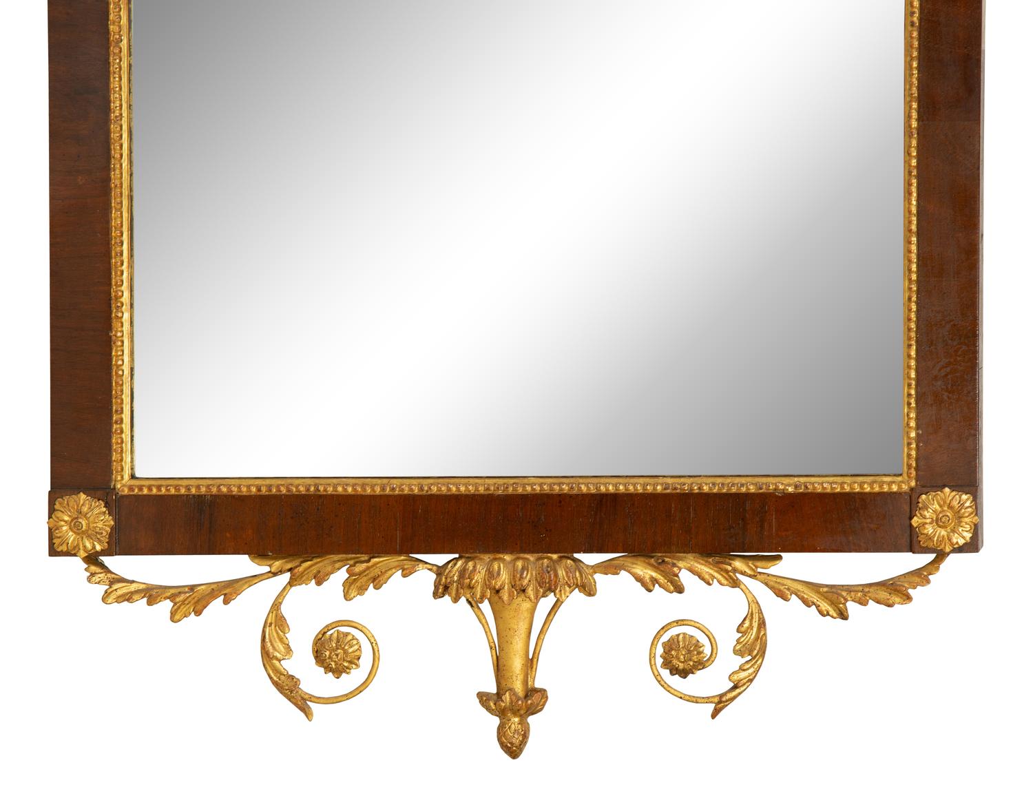 An Italian Neoclassical Style Giltwood and Mahogany Mirror