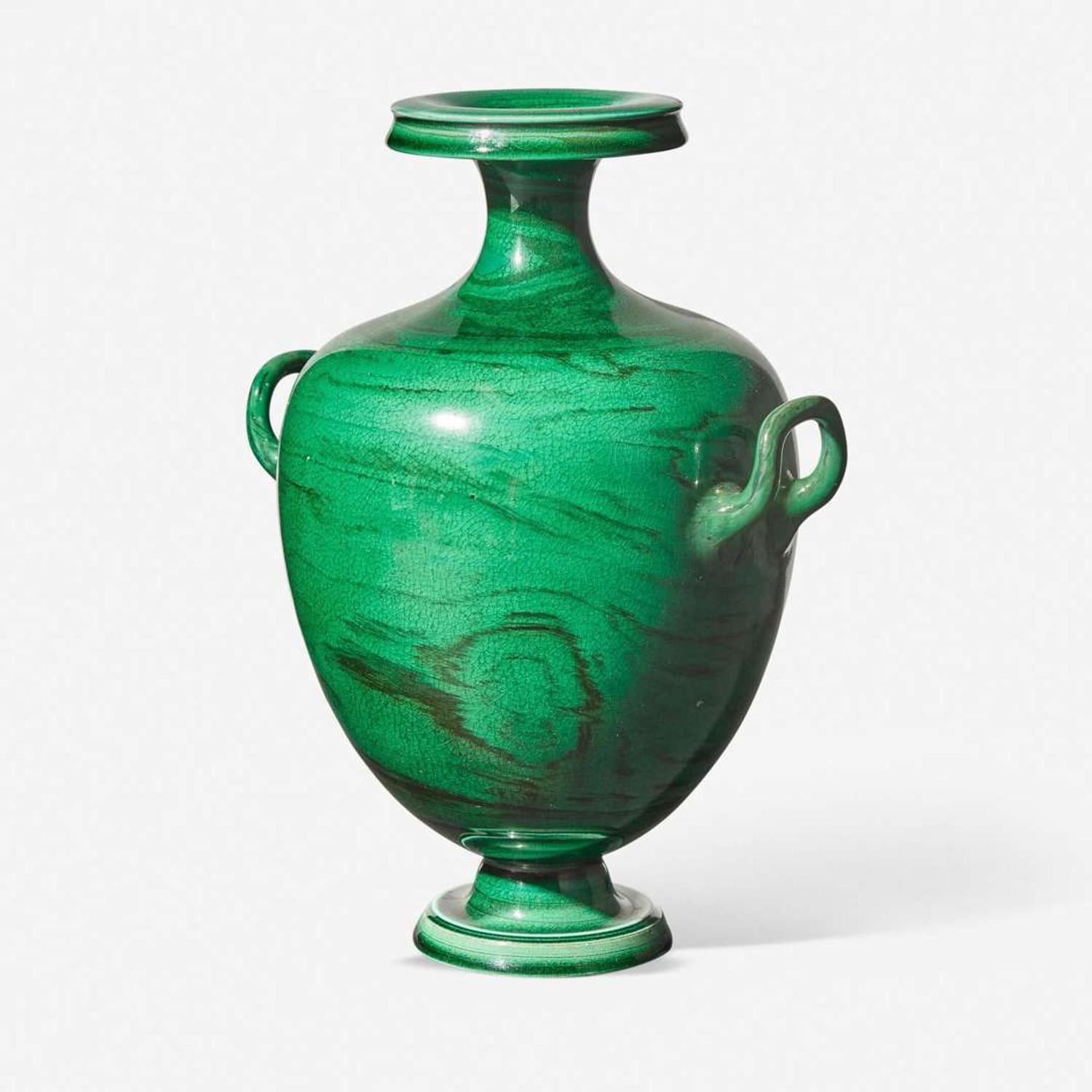 A Wedgwood Green Majolica Hy­dria UK, mid-late 19th century