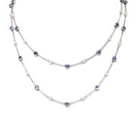 A Vintage Platinum, Seed Pearl and Sapphire Longchain Necklace, 7.40 dwts.