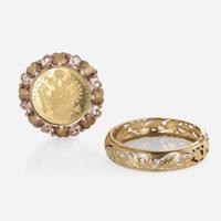 A Gold Bangle and Austrian Ducat Coin Brooch