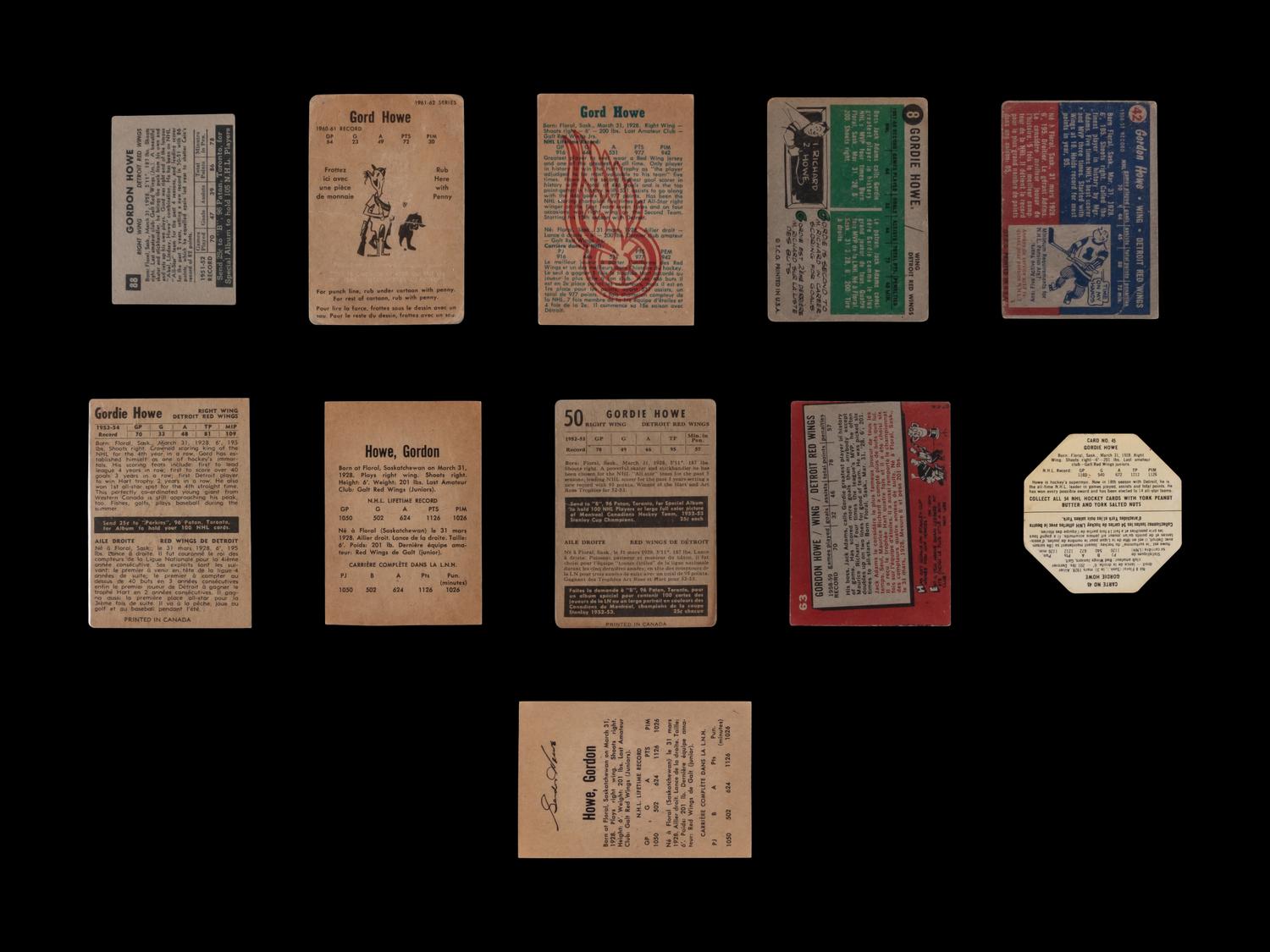 A Collection of 1950s-60s Gordie Howe Hockey Cards (11 Total)