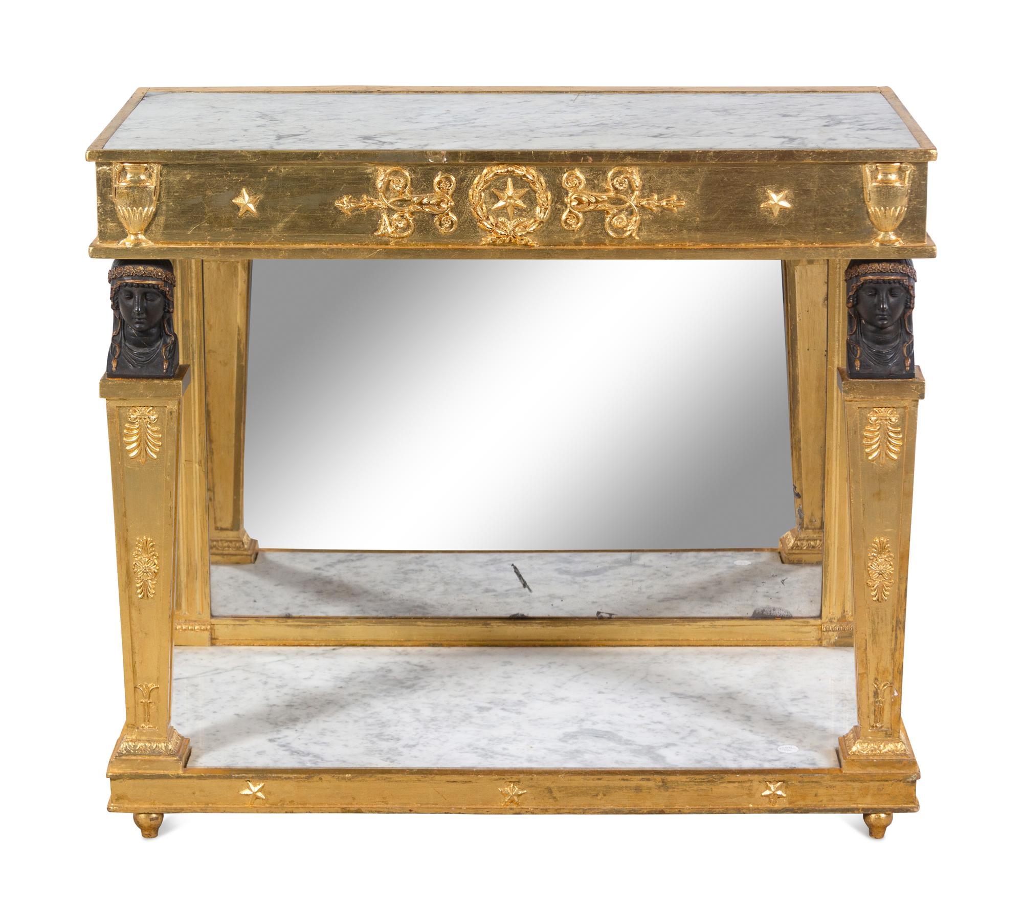 An Empire Style Giltwood Marble-Top Pier Table