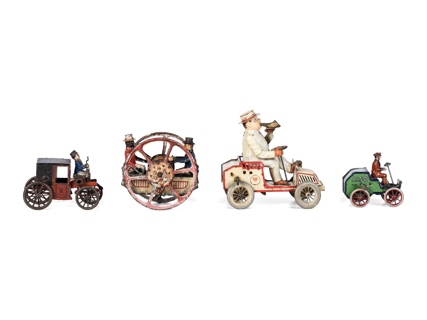 Four Lehmann Tin Lithograph Windup Toy Vehicles